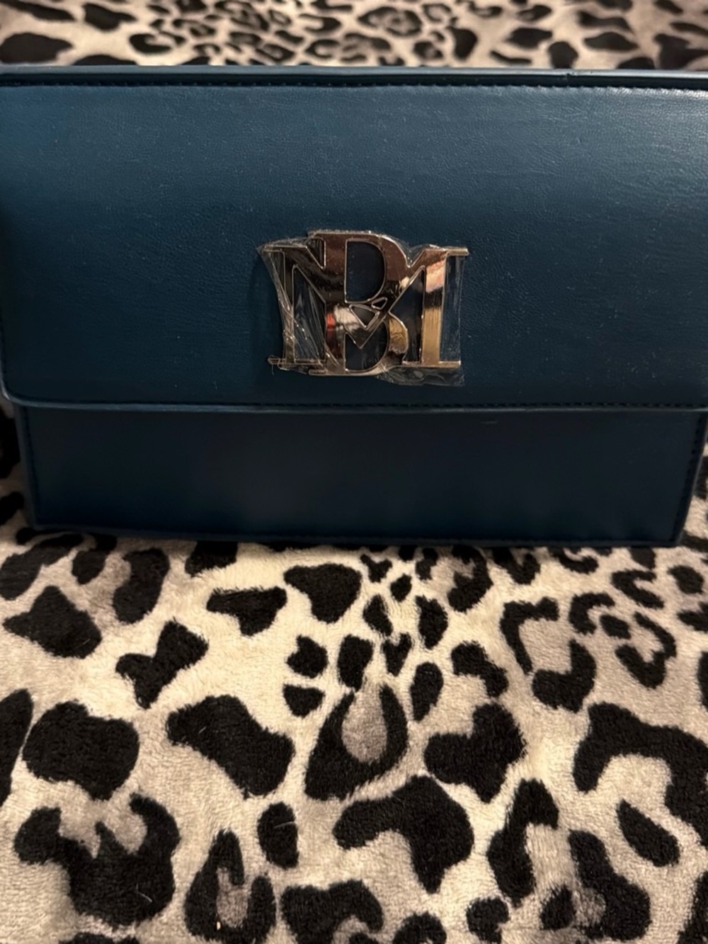 Badgley Mischka Teal Shoulder Bag with Gold Logo